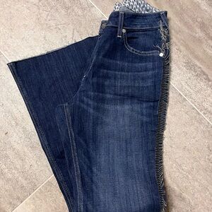 Ariat Dark Indigo Wide-Leg Jeans with Frayed Side Trim